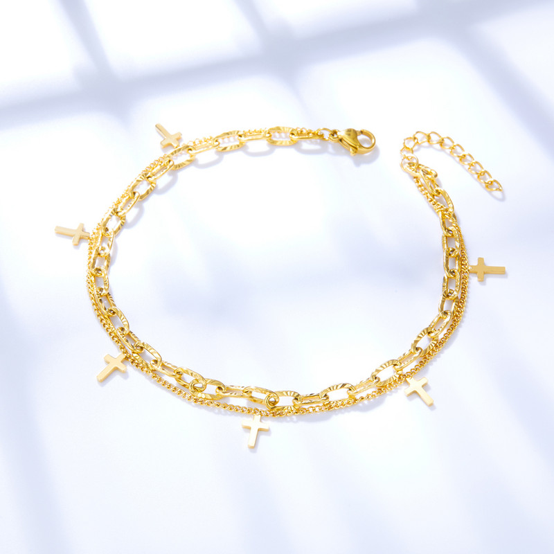 LUXUSTEEL Bohemia gleznă încrucișată pentru femei, oțel inoxidabil, lanț dublu strat pe picior, 2022, accesorii pentru picioare pentru plajă, noua vară