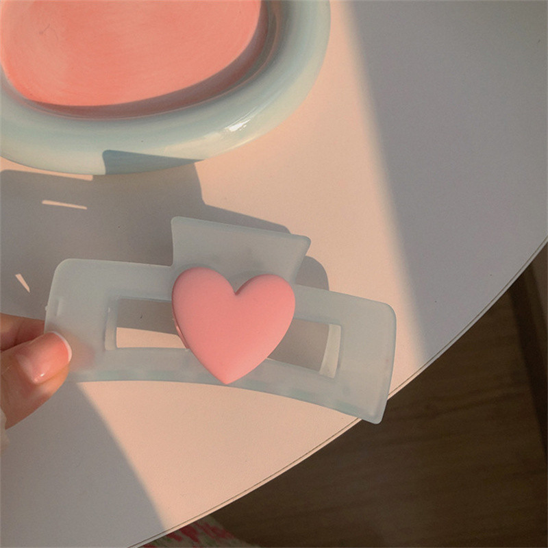 Noi gheare de păr cu inimă roz dulce pentru femei Crab din rășină Agrafe mari pentru gheare de păr pentru fete Barrette Lady Fashion