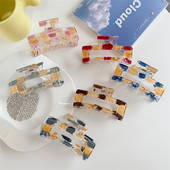 Gheare de păr din rășină geometrică de modă Dimensiuni mari Pătrate de crabi Cleme de păr din carouri pentru femei Accesorii de păr șic