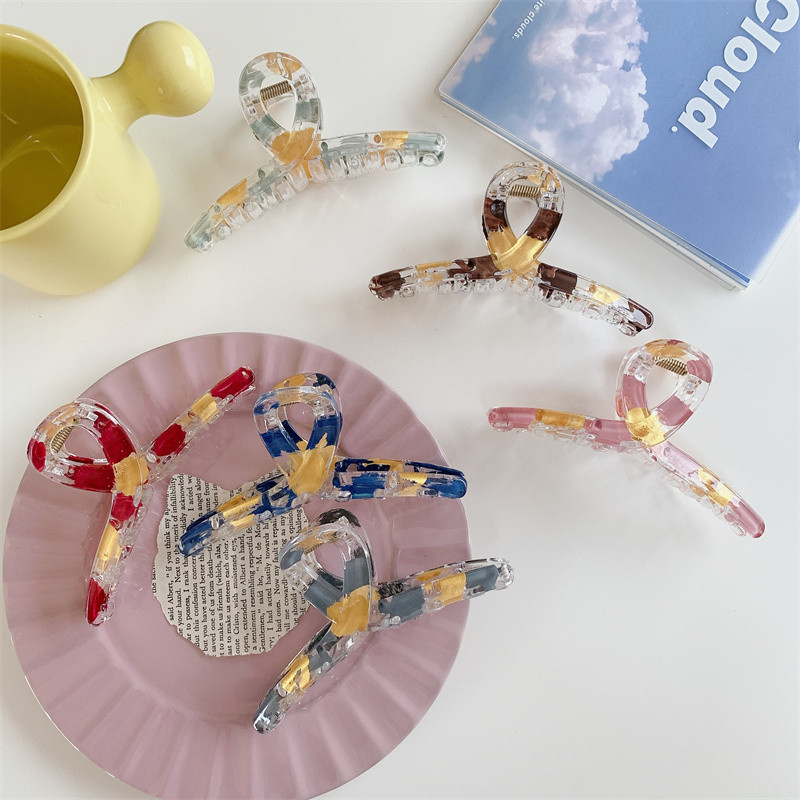 Gheare de păr din rășină geometrică de modă Dimensiuni mari Pătrate de crabi Cleme de păr din carouri pentru femei Accesorii de păr șic