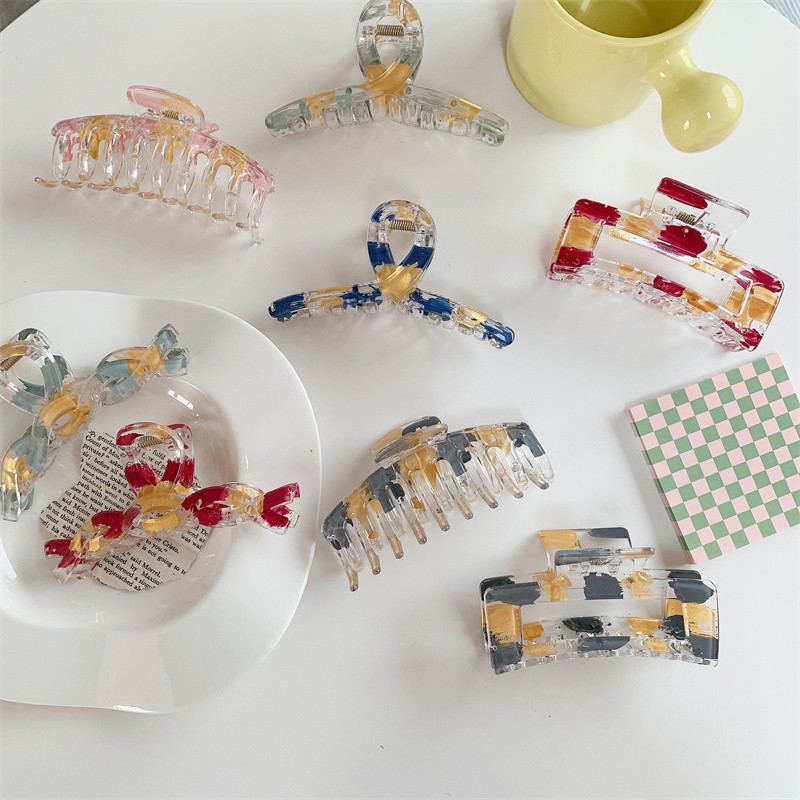 Gheare de păr din rășină geometrică de modă Dimensiuni mari Pătrate de crabi Cleme de păr din carouri pentru femei Accesorii de păr șic