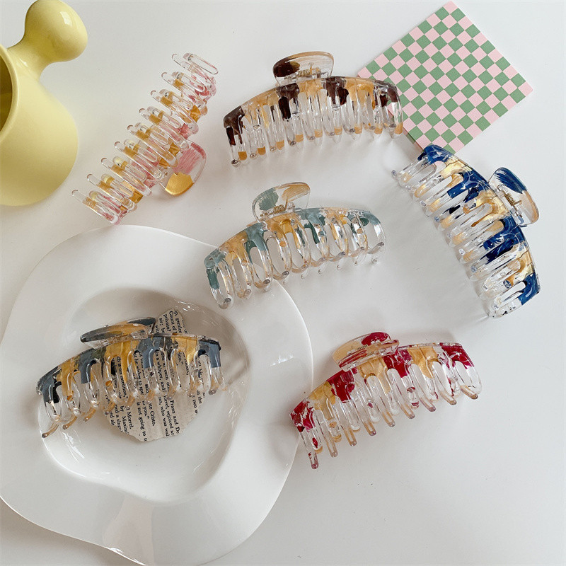 Gheare de păr din rășină geometrică de modă Dimensiuni mari Pătrate de crabi Cleme de păr din carouri pentru femei Accesorii de păr șic