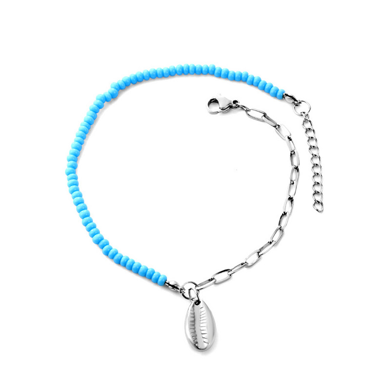 LUXUSTEEL Bohemian Beads Shell medál bokaláncok női rozsdamentes acél kábelcsatlakozó boka karkötő Boho strandszandál kiegészítők