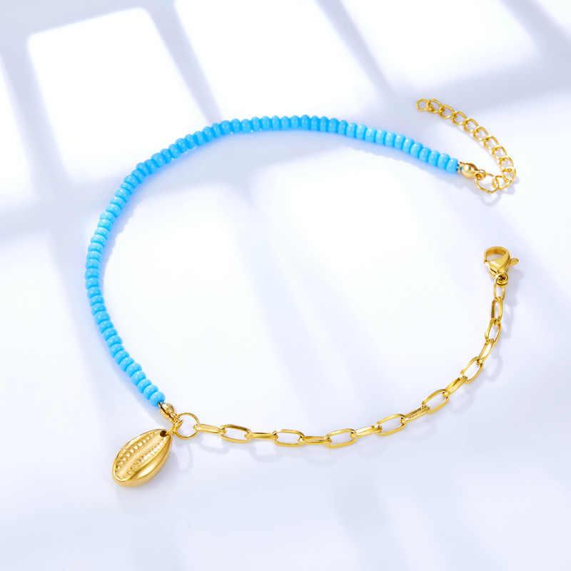 LUXUSTEEL Bohemian Beads Shell medál bokaláncok női rozsdamentes acél kábelcsatlakozó boka karkötő Boho strandszandál kiegészítők