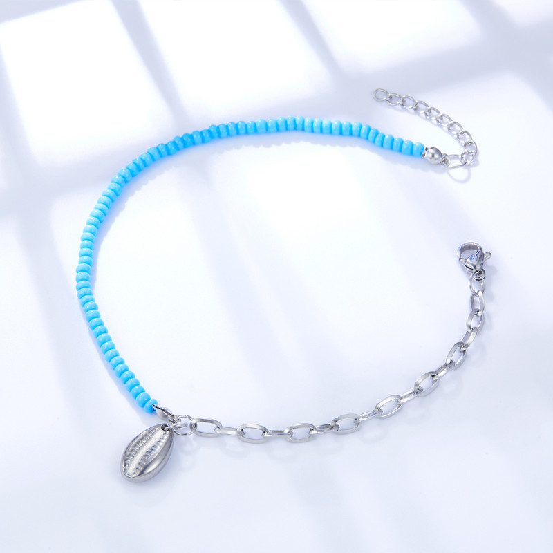 LUXUSTEEL Bohemian Beads Shell medál bokaláncok női rozsdamentes acél kábelcsatlakozó boka karkötő Boho strandszandál kiegészítők