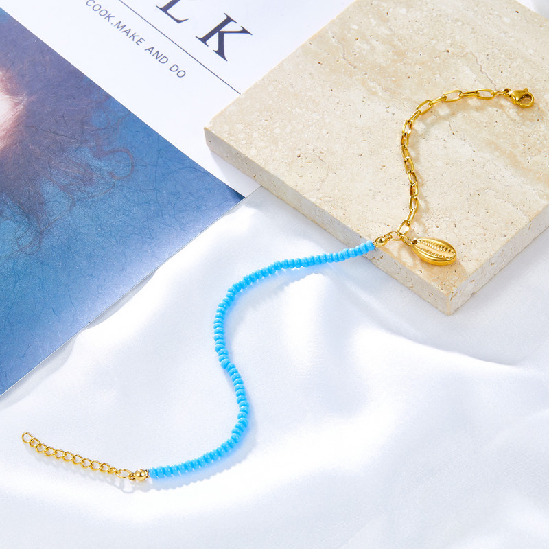 LUXUSTEEL Bohemian Beads Shell medál bokaláncok női rozsdamentes acél kábelcsatlakozó boka karkötő Boho strandszandál kiegészítők