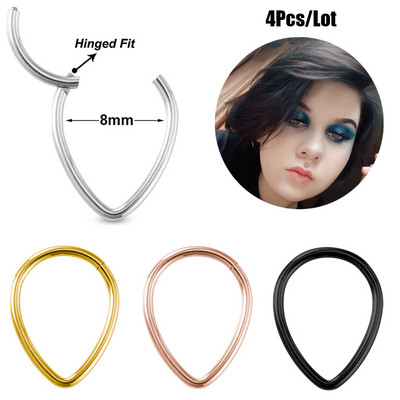 4Pcs Tear Drop Преграда на носа Щракване Пиърсинг на носа Сегмент на устните Шарнирни пръстени Обеци Спирала Хрущял Tragus Sleeper Бижута за тяло