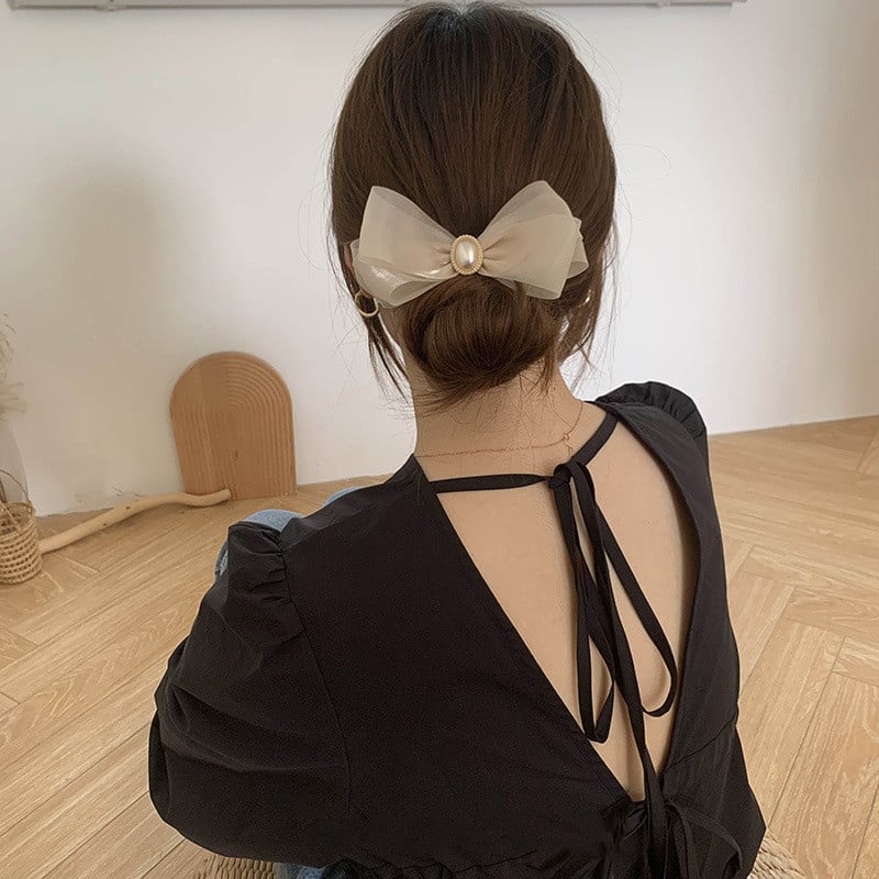 Elegáns sifon csípős hajtűcsavarok női gyöngyvirág rugalmas hajgumik Korea divatos fejdísz hajkiegészítők