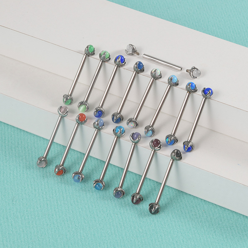 Set de piercing din oțel inoxidabil 14G, bilă opal, piercing pentru mamelon, bară, filet intern, inele pentru piercing la limbă, bijuterii pentru corp