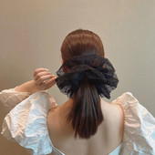 Scrunchiese din dantelă cu buline pentru fete de vară 2022 Dimensiune mare Dulci plasă frânghii de păr pufoase Benzi elastice pentru păr Suporturi pentru coadă de cal din cauciuc