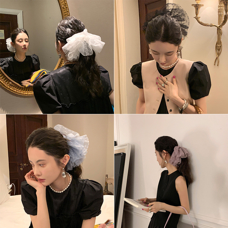 Scrunchiese din dantelă cu buline pentru fete de vară 2022 Dimensiune mare Dulci plasă frânghii de păr pufoase Benzi elastice pentru păr Suporturi pentru coadă de cal din cauciuc