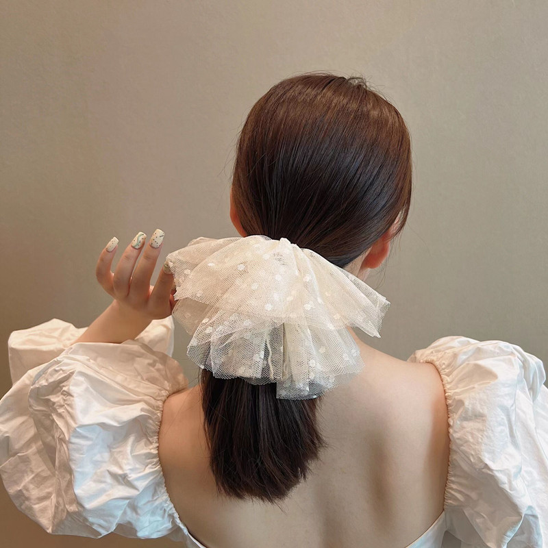 Scrunchiese din dantelă cu buline pentru fete de vară 2022 Dimensiune mare Dulci plasă frânghii de păr pufoase Benzi elastice pentru păr Suporturi pentru coadă de cal din cauciuc