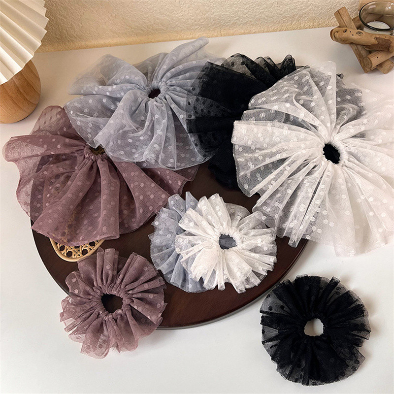 Scrunchiese din dantelă cu buline pentru fete de vară 2022 Dimensiune mare Dulci plasă frânghii de păr pufoase Benzi elastice pentru păr Suporturi pentru coadă de cal din cauciuc
