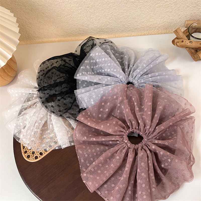 Scrunchiese din dantelă cu buline pentru fete de vară 2022 Dimensiune mare Dulci plasă frânghii de păr pufoase Benzi elastice pentru păr Suporturi pentru coadă de cal din cauciuc