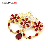 Sunspicems Ace de broșă marocană de culoare aurie pentru femei și bărbați, caftan de cristal colorat, bijuterii de nuntă, cadou de petrecere pentru mireasă