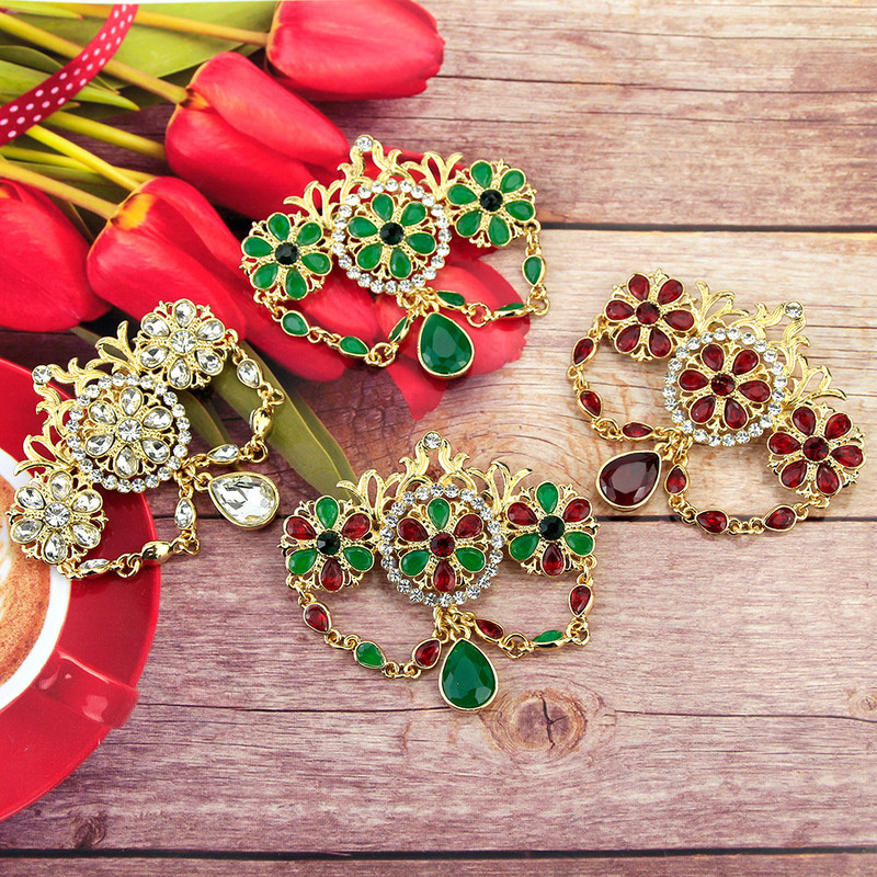 Sunspicems Ace de broșă marocană de culoare aurie pentru femei și bărbați, caftan de cristal colorat, bijuterii de nuntă, cadou de petrecere pentru mireasă