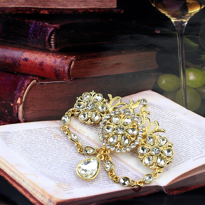 Sunspicems Ace de broșă marocană de culoare aurie pentru femei și bărbați, caftan de cristal colorat, bijuterii de nuntă, cadou de petrecere pentru mireasă