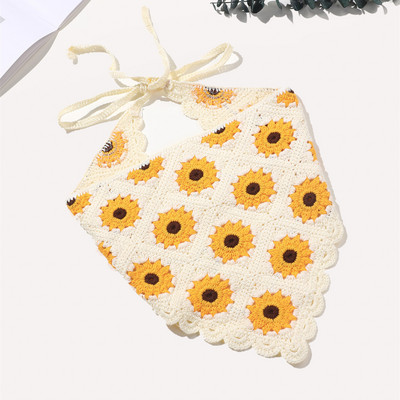 Bandane de păr cu flori pentru femei Y2K Bandane triunghiulare din croșetat Bențite de păr elastice Bentite de turban Accesorii pentru păr de toamnă