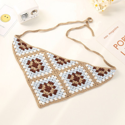 Bandane de păr cu flori pentru femei Y2K Bandane triunghiulare din croșetat Bențite de păr elastice Bentite de turban Accesorii pentru păr de toamnă