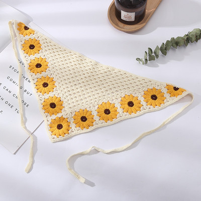 Bandane de păr cu flori pentru femei Y2K Bandane triunghiulare din croșetat Bențite de păr elastice Bentite de turban Accesorii pentru păr de toamnă