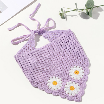 Bandane de păr cu flori pentru femei Y2K Bandane triunghiulare din croșetat Bențite de păr elastice Bentite de turban Accesorii pentru păr de toamnă