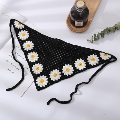 Bandane de păr cu flori pentru femei Y2K Bandane triunghiulare din croșetat Bențite de păr elastice Bentite de turban Accesorii pentru păr de toamnă