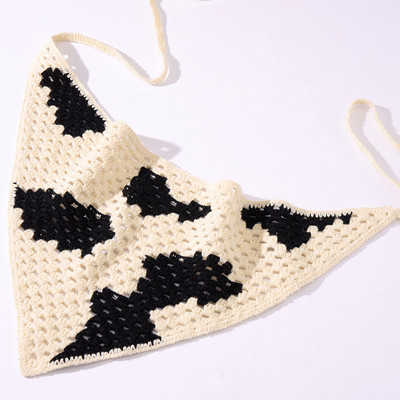 Bandane de păr cu flori pentru femei Y2K Bandane triunghiulare din croșetat Bențite de păr elastice Bentite de turban Accesorii pentru păr de toamnă