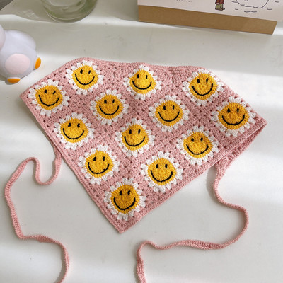 Bandane de păr cu flori pentru femei Y2K Bandane triunghiulare din croșetat Bențite de păr elastice Bentite de turban Accesorii pentru păr de toamnă