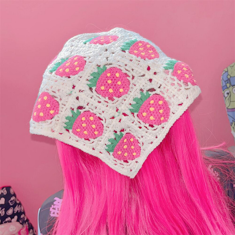 Bandane de păr cu flori pentru femei Y2K Bandane triunghiulare din croșetat Bențite de păr elastice Bentite de turban Accesorii pentru păr de toamnă