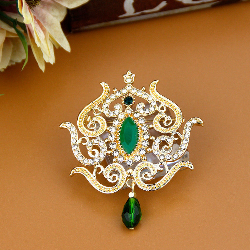 Sunspicems Broșe de cristal de culoare aur de 18K pentru femei, Algeria, Maroc, broșă caftan, mireasă, nuntă, bijuterii de flori baroc