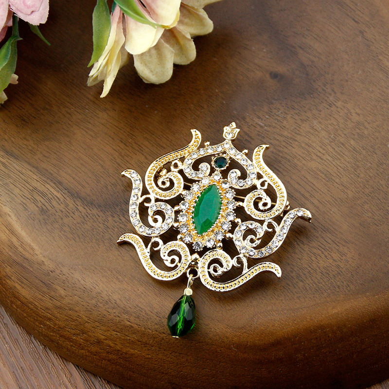Sunspicems Broșe de cristal de culoare aur de 18K pentru femei, Algeria, Maroc, broșă caftan, mireasă, nuntă, bijuterii de flori baroc