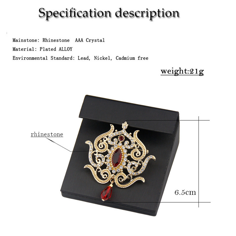 Sunspicems Broșe de cristal de culoare aur de 18K pentru femei, Algeria, Maroc, broșă caftan, mireasă, nuntă, bijuterii de flori baroc
