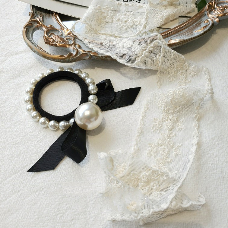 Korejske žene Djevojke Čipka imitacija bisera Vezice za kosu Užad za kosu Gumica Elegantna mašna čvor Vrpca Modni držač za rep