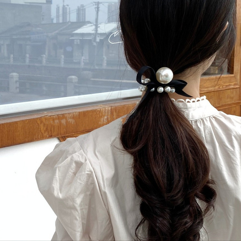 Korejske žene Djevojke Čipka imitacija bisera Vezice za kosu Užad za kosu Gumica Elegantna mašna čvor Vrpca Modni držač za rep