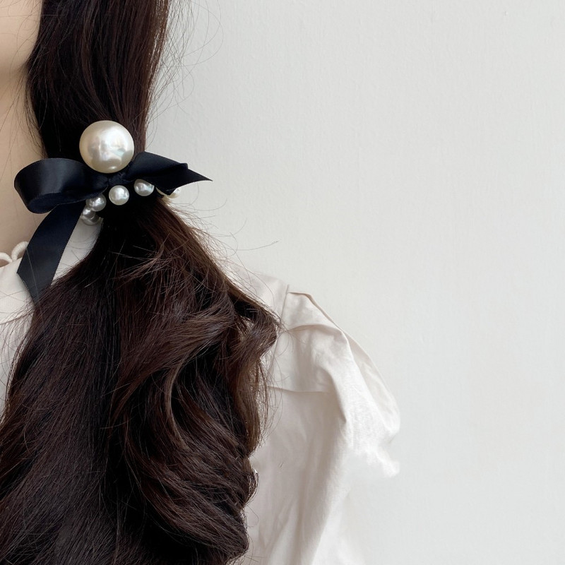 Korejske žene Djevojke Čipka imitacija bisera Vezice za kosu Užad za kosu Gumica Elegantna mašna čvor Vrpca Modni držač za rep