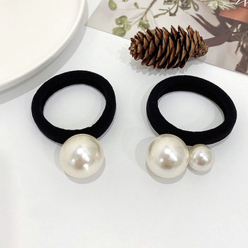 New Trend Γυναικεία Basic Black With Pearl Hair Tie Αξεσουάρ για τα μαλλιά από καουτσούκ Ελαστική ζώνη μαλλιών για κορίτσια Scrunchies