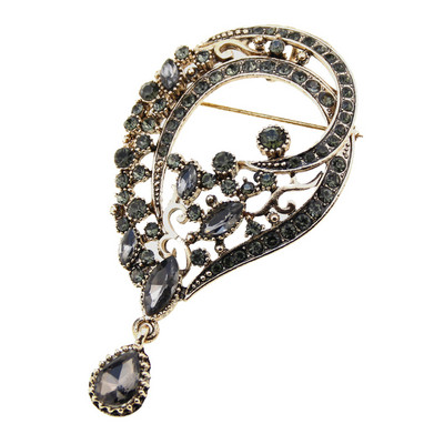 Suns[icems Vintage Turski broš Bohemija cvijet Ženski broš Igle za revere Sivi kristal Antikna zlatna boja Indijski poklon za mladenku