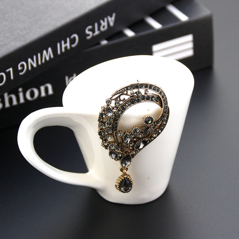 Suns[icems Vintage Turski broš Bohemija cvijet Ženski broš Igle za revere Sivi kristal Antikna zlatna boja Indijski poklon za mladenku