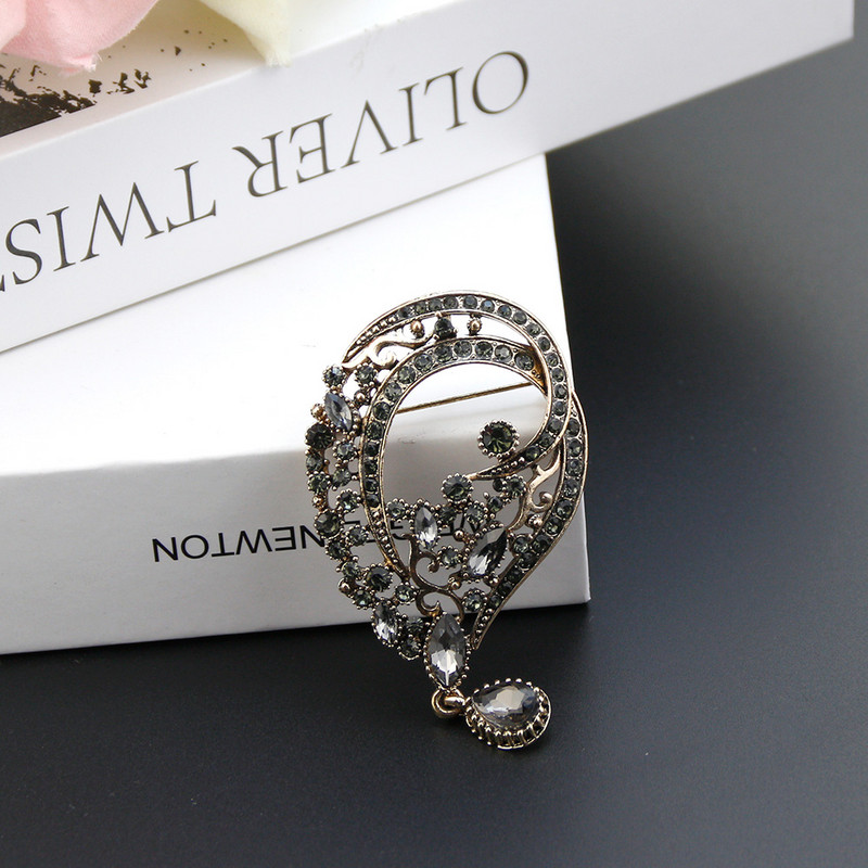 Suns[icems Vintage Turski broš Bohemija cvijet Ženski broš Igle za revere Sivi kristal Antikna zlatna boja Indijski poklon za mladenku