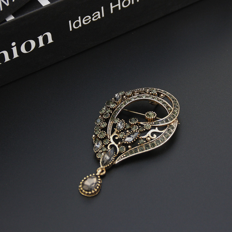 Suns[icems Vintage Turski broš Bohemija cvijet Ženski broš Igle za revere Sivi kristal Antikna zlatna boja Indijski poklon za mladenku