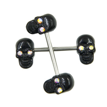 ΖΕΥΓΟΣ Surgical Steel CZ Crystal Black Skull Θηλή Barbell Piercing Rings Shield Body Jewelry 14g