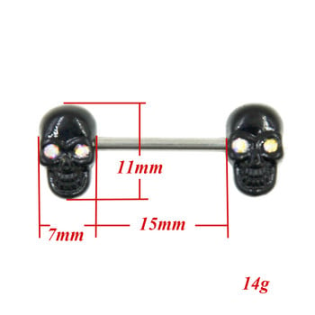 ΖΕΥΓΟΣ Surgical Steel CZ Crystal Black Skull Θηλή Barbell Piercing Rings Shield Body Jewelry 14g