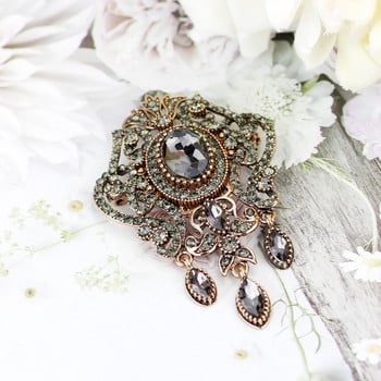 SUNSPICEMS Full Rhinestone Grey Crystal Flower Καρφίτσα Καρφίτσες Bohemia Ethnic Banquet Κοσμήματα Τουρκικά κασκόλ Hijab Καρφίτσες Καρφίτσες