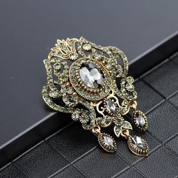 SUNSPICEMS Full Rhinestone Grey Crystal Flower Καρφίτσα Καρφίτσες Bohemia Ethnic Banquet Κοσμήματα Τουρκικά κασκόλ Hijab Καρφίτσες Καρφίτσες