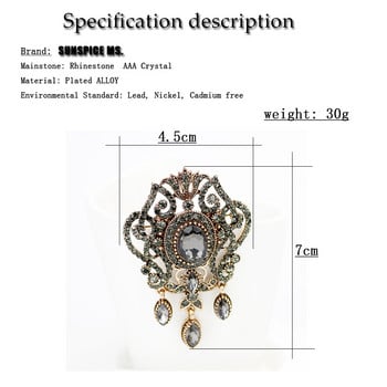 SUNSPICEMS Full Rhinestone Grey Crystal Flower Καρφίτσα Καρφίτσες Bohemia Ethnic Banquet Κοσμήματα Τουρκικά κασκόλ Hijab Καρφίτσες Καρφίτσες