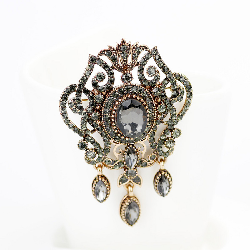 SUNSPICEMS Puni vještački dijamant sivi kristalni cvjetni broš igle Bohemija etnički banketni nakit Turski hidžab šal broševi broševi