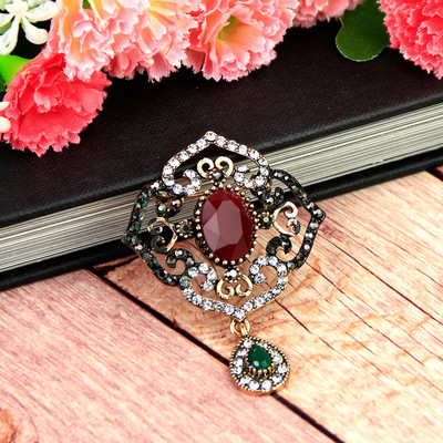 Sunspicems Broșă din rășină turcească de epocă, broșă de cristal pentru femei, de culoare aurie antică, hijab, boemia, ace de rever, bijuterii, cadou pentru copii