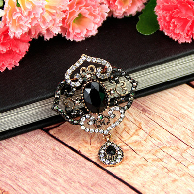 Sunspicems Broșă din rășină turcească de epocă, broșă de cristal pentru femei, de culoare aurie antică, hijab, boemia, ace de rever, bijuterii, cadou pentru copii