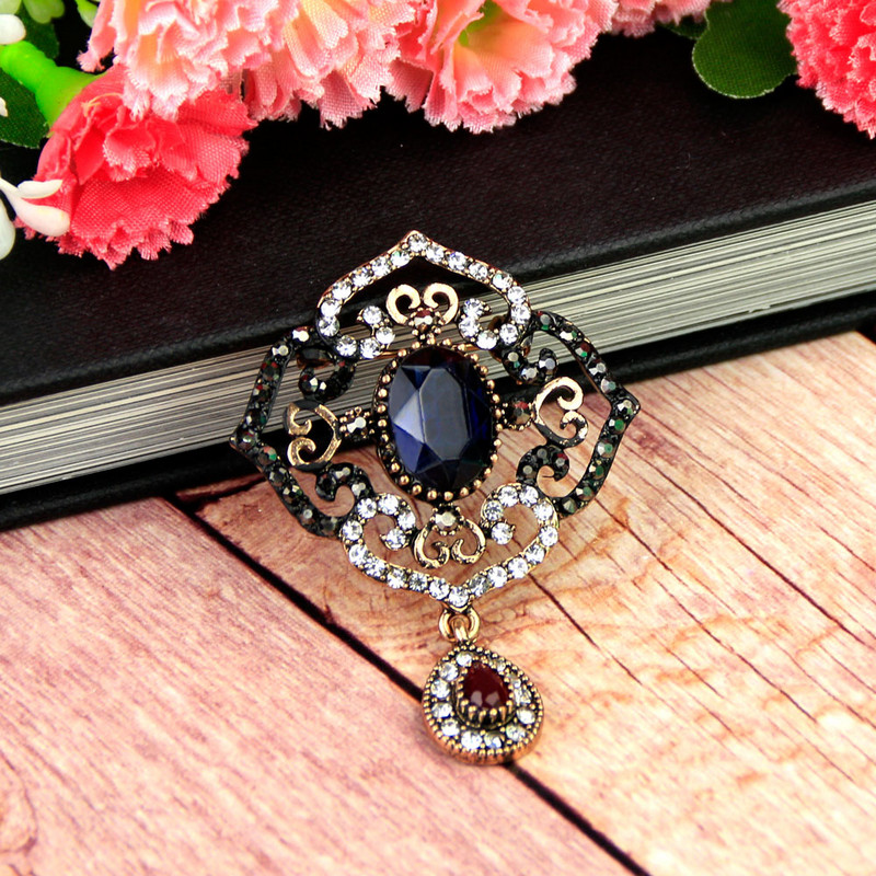 Sunspicems Broșă din rășină turcească de epocă, broșă de cristal pentru femei, de culoare aurie antică, hijab, boemia, ace de rever, bijuterii, cadou pentru copii