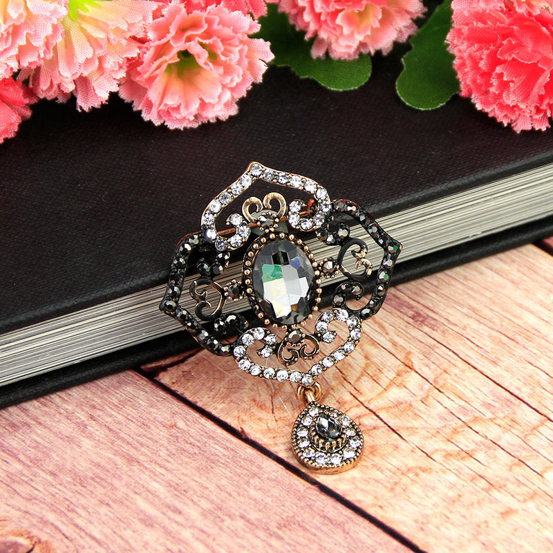 Sunspicems Broșă din rășină turcească de epocă, broșă de cristal pentru femei, de culoare aurie antică, hijab, boemia, ace de rever, bijuterii, cadou pentru copii